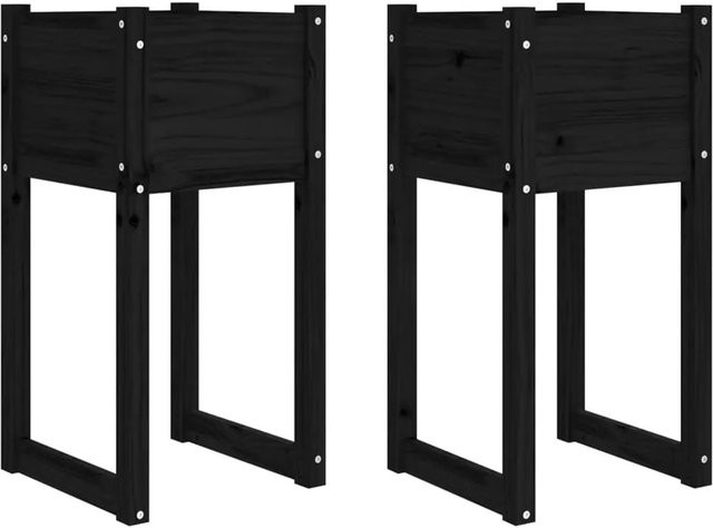 vidaXL Pflanzkübel Set aus Massivholz Kiefer, 2 Stück, Schwarz, B/T/H: 40 x 40 x 81 cm - Bild 1