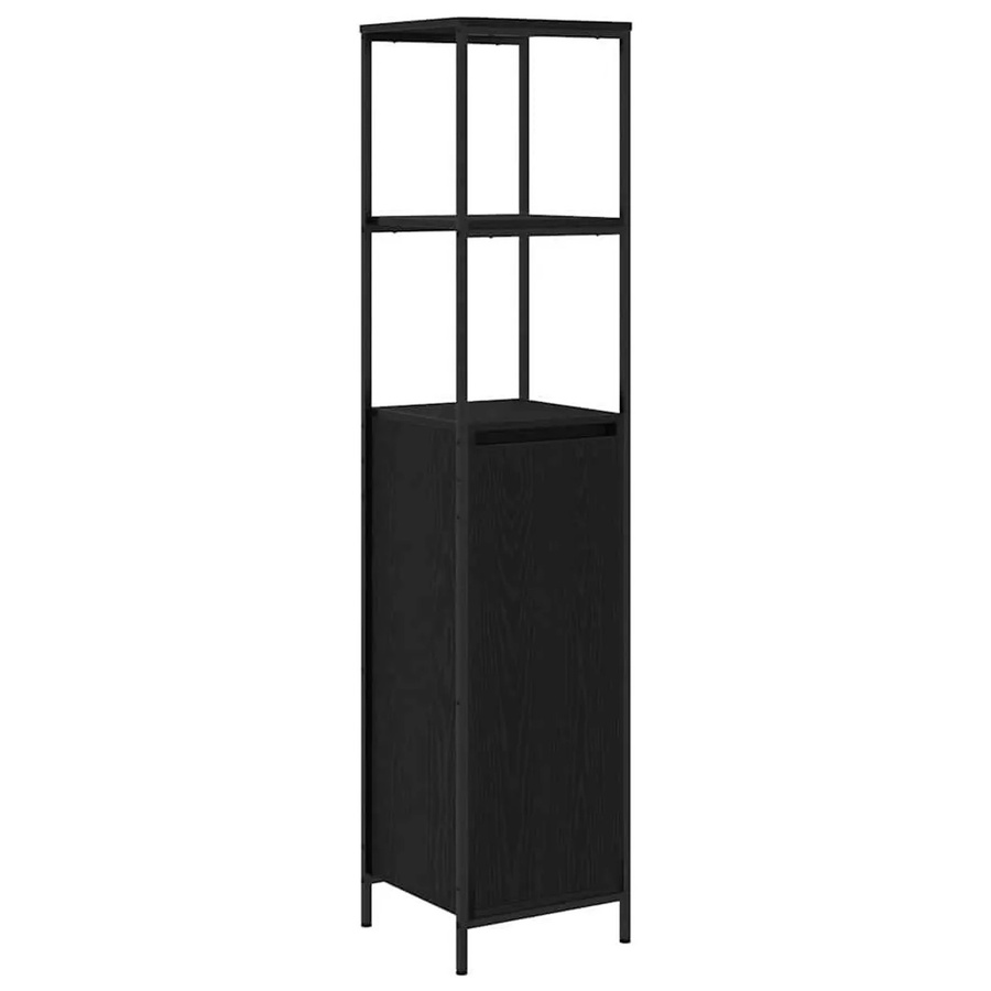 vidaXL Badschrank mit Regalen und Türen in Schwarz und Eichen-Optik, B/T/H: 36 x 35 x 165 cm - Bild 2