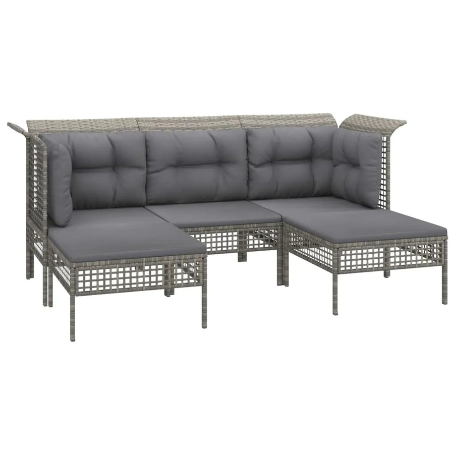 vidaXL 5-tlg Garten-Lounge-Set in L-Form aus grauem Poly-Rattan mit Kissen und pulverbeschichtetem Stahlgestell - Bild 2