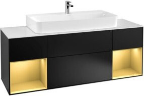 V&B Waschtischunterschrank Finion mit Wandbeleuchtung, Farbe Schwarz matt lackiert, Breite: 160 cm, Tiefe: 50,1 cm, Höhe: 50,1 cm - Bild 1