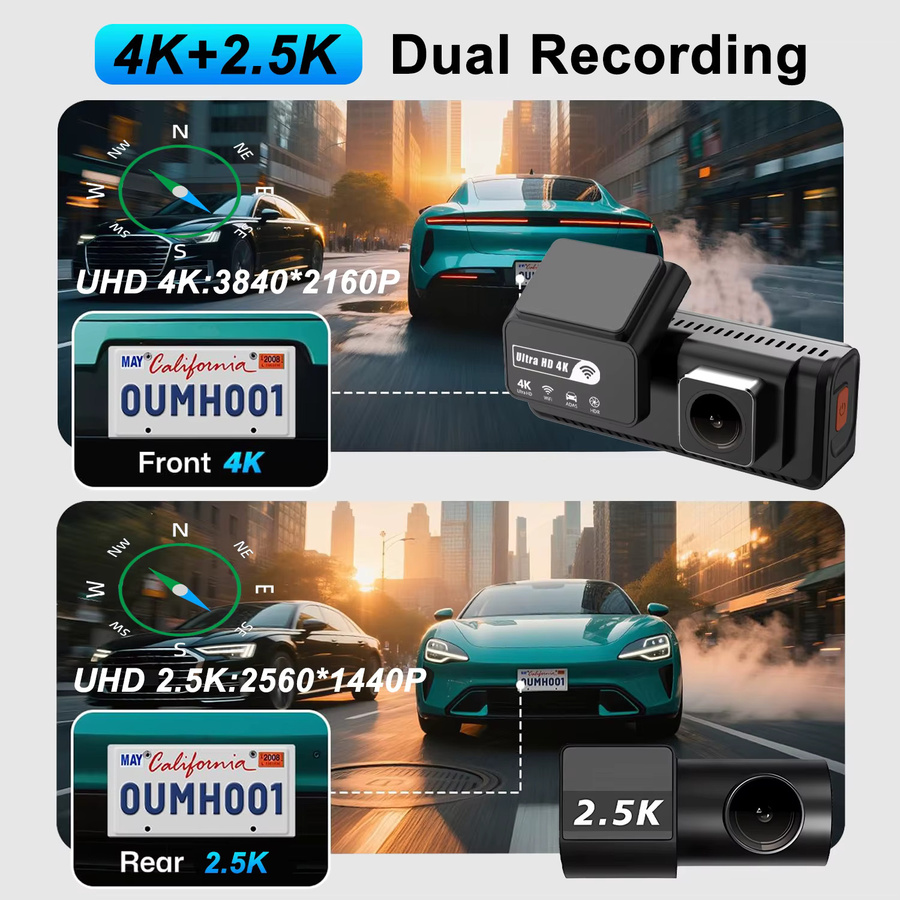OLESED Ultra HD 4K Auto-Dashcam mit 2,5K Frontkamera, Rückkamera, GPS und WLAN in Schwarz - Bild 4