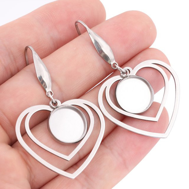 Ohrring Edelstahl, Doppel Herz Hoop, 12mm, Rohlinge - Bild 1
