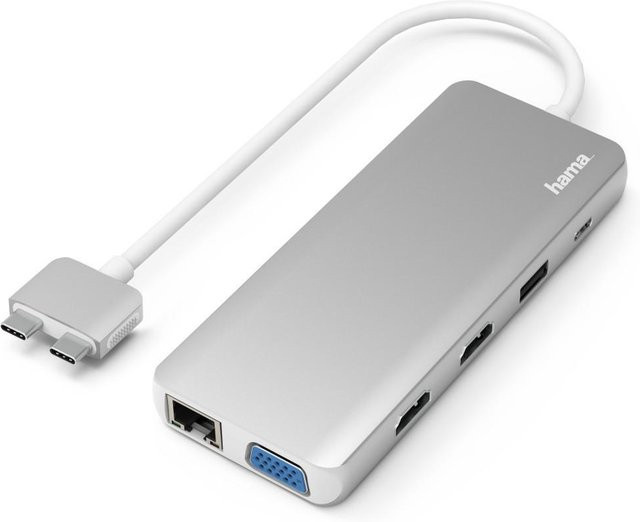 Hama USB-C Dockingstation mit HDMI, VGA, Ethernet und 100 Watt Power Delivery in Silber und Weiß - Bild 1