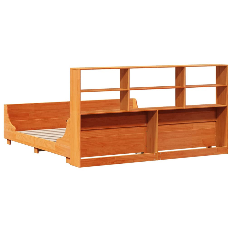 vidaXL Massivholzbett aus Kiefernholz mit Regal in Wachsbraun, B/T: 200 x 200 cm - Bild 2