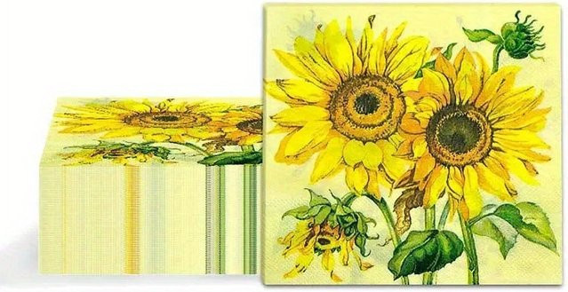 Gelbe Papierservietten mit Sonnenblumen-Print, 2-lagig, 33 cm, 80 Stück pro Packung - Bild 1