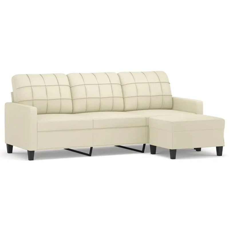 vidaXL 3-Sitzer-Sofa mit Hocker in Creme, modernes Design aus Kunstleder mit Armlehnen - Bild 2