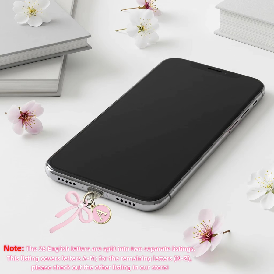 Personalisierter Staubstopfen mit rosa Schleife für USB-C-Schnittstelle als Handy-Dekoration - Bild 2