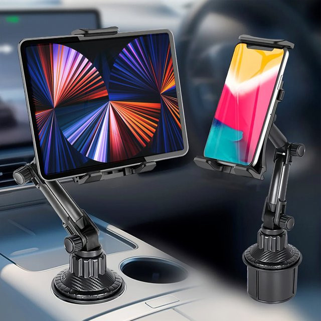 Homhu Universeller Auto-Getränkehalter und Tablet-Ständer in Schwarz für Smartphones und Tablets bis 11 Zoll - Bild 1