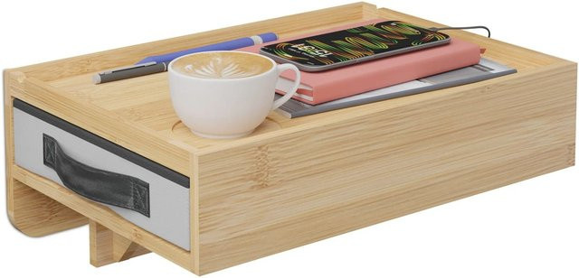 Relaxdays Nachttisch aus Bambus in Natur mit Schublade, klemmbar, B/T/H: 37 x 14 x 26,5 cm - Bild 1