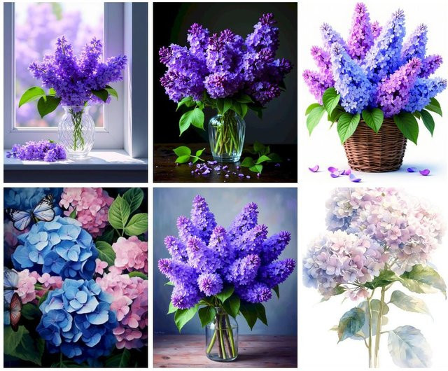 PhotoCustom Diamant Stickerei Hortensien Blume Mosaik Bild in Mehrfarbig, B/H: 30 x 20 cm - Bild 1