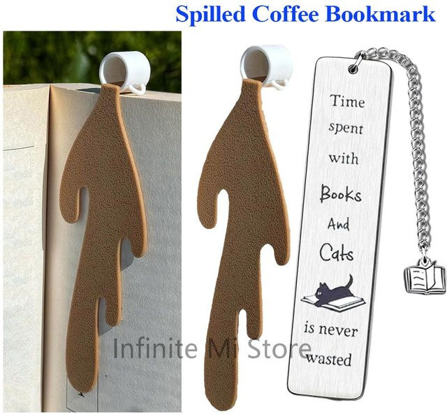 Lustiges Kaffee-Lesezeichen aus Metall in Braun für Buchliebhaber und Absolventen - Bild 1