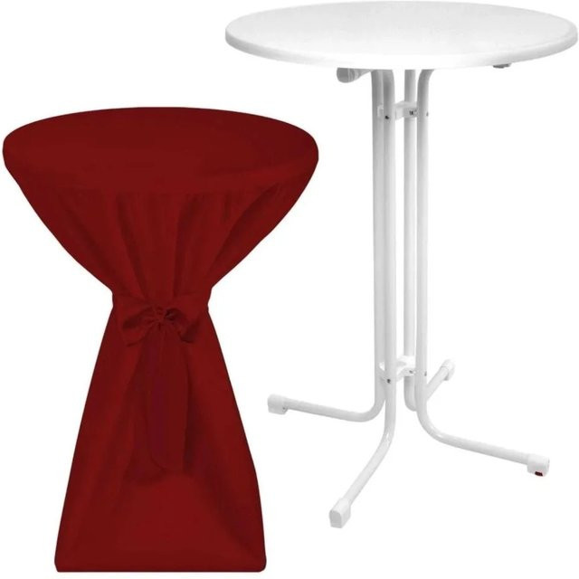 Beautissu Sylt Stehtisch Weiß mit Premium Stehtischhusse Bordeaux, Durchmesser: 80 cm - Bild 1