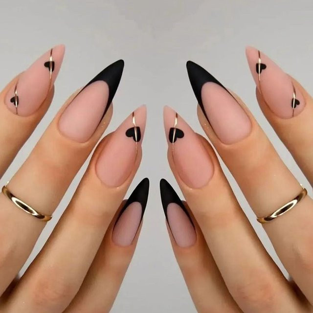 YADORNOS Kunstnägel Stiletto, schwarz, matt, 24 Stück, Damen - Bild 1