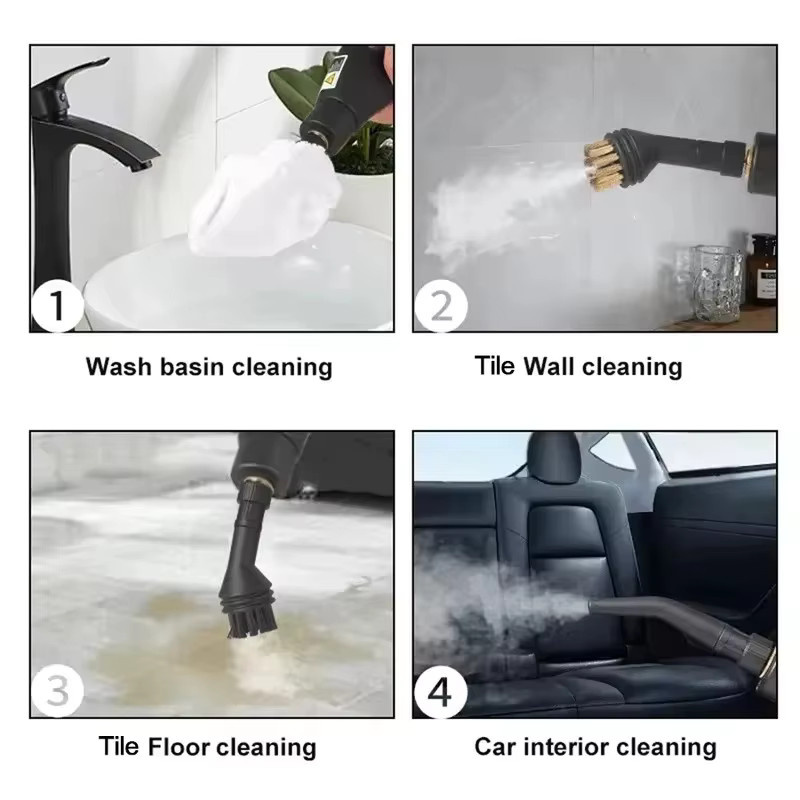 OUIO Tragbarer Handdampfreiniger in Weiß mit Bürstenköpfen für Küche und Auto - Bild 4