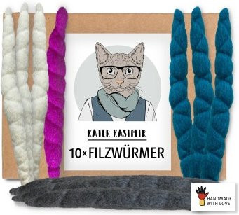 Kater Kasimir, 10 Filzwürmer, handgerollt aus echtem Wollfilz - Bild 1