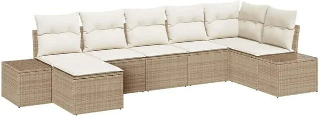 vidaXL 7-teiliges Garten-Sofaset aus Poly Rattan in Beige mit Kissen und Fußhocker im L-Shape Design - Bild 1