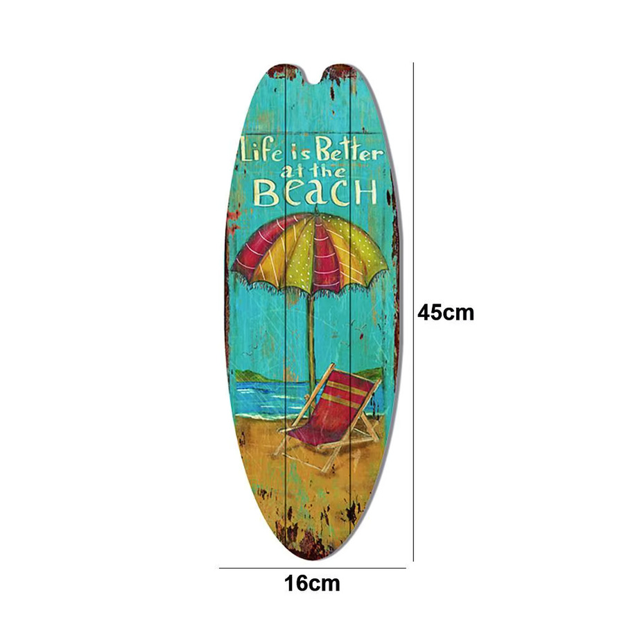 Hängendes Holzschild in Surfbrett-Form für Strand- und Bar-Dekoration, mehrfarbig, B: 45 cm, H: 16 cm - Bild 4