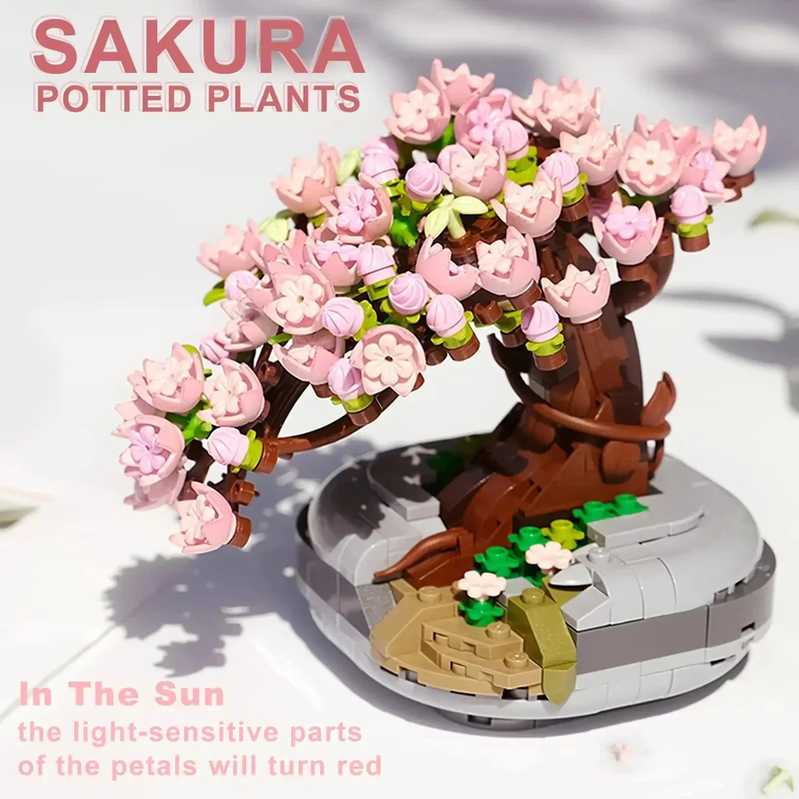 AMAZINGBLOKS Mini-Pflanzen-Bonsai-Baustein-Set, Kirschblütenbaum im Topf, Blumenstrauß-Modell - Bild 2