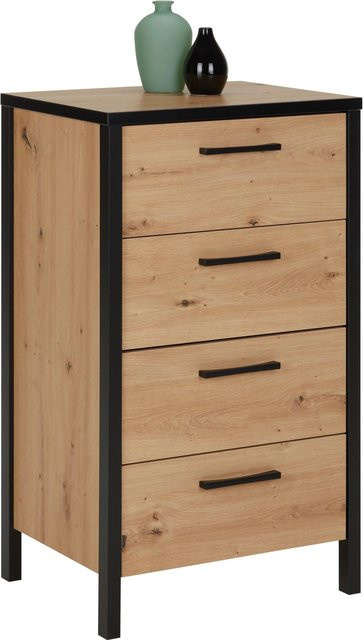 Mömax Kommode modern in Schwarz und Eichefarben B/T/H: 88 x 40 x 50,4 cm - Bild 1