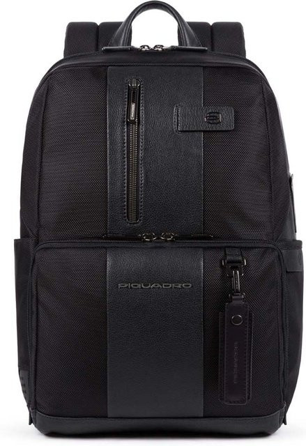 Piquadro Brief 2 Laptoprucksack aus rezykliertem Stoff in Schwarz mit USB-C und Micro-USB Anschlüssen - Bild 1