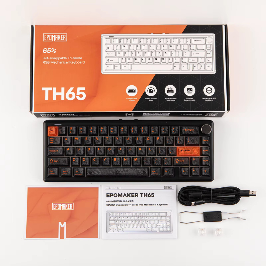 EPOMAKER TH65 Mechanische Tastatur 65% ANSI US-Layout mit Bluetooth, 2,4GHz und Kabelverbindung, 8000mAh Akku und Lautstärkeregler, Weiß/Mehrfarbig - Bild 5