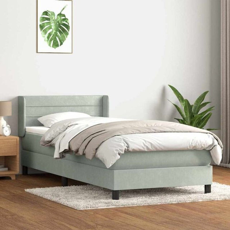 vidaxl Boxspringbett mit Matratze aus Samt in Grau, B/T/H: 80 x 210 cm - Bild 1