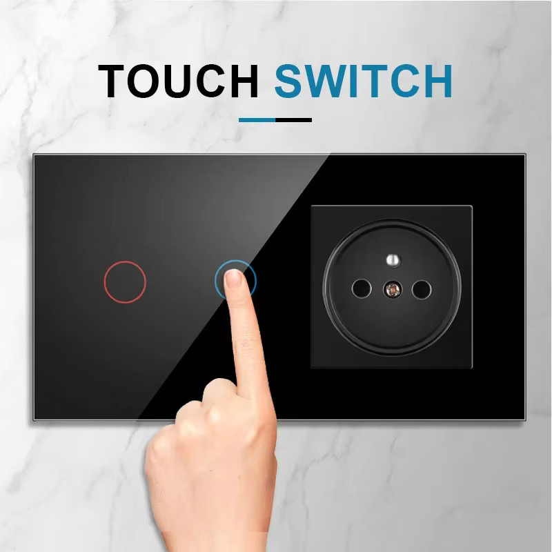 NYWP Touch-Lichtschalter und französische Steckdosen mit USB-C Ladegerät aus Kristallglas in Schwarz - Bild 5