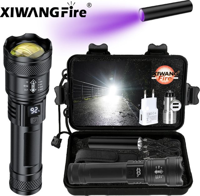 XIWANGFIRE P50 LED-Taschenlampe Ultrahell, taktischer EDC-Notfallscheinwerfer mit Teleskop-Zoom, Schwarz - Bild 1