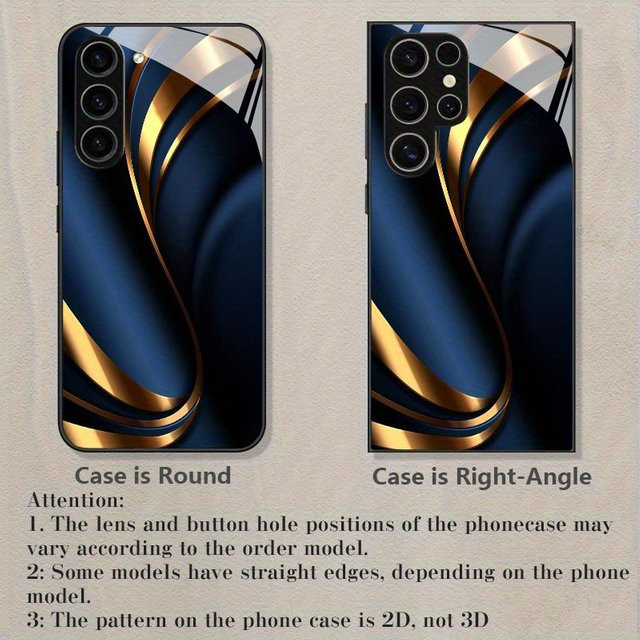 Metallische Glas-Handyhülle für Samsung Galaxy S26 S25 S24 S23 S22 Ultra Plus FE 5G mit Goldband und blauem Hintergrundmuster - Bild 1
