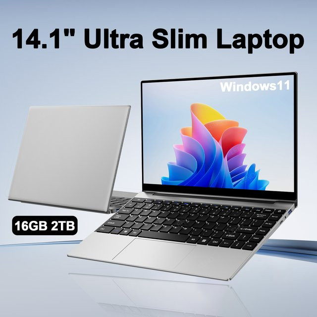 Lenovo Ultra Slim Notebook in Silber mit 14,1 Zoll Display, Intel N3700 Prozessor, 16GB RAM, 2TB SSD und Windows 11 - Bild 1