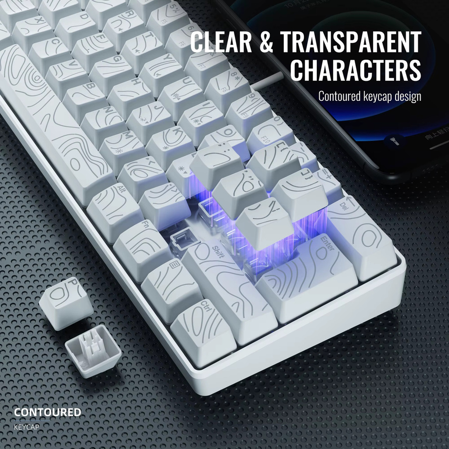 7KEYS Kompakte 60% Kabelgebundene Tastatur mit RGB-Hintergrundbeleuchtung und Membrantasten in Weiß - Bild 6