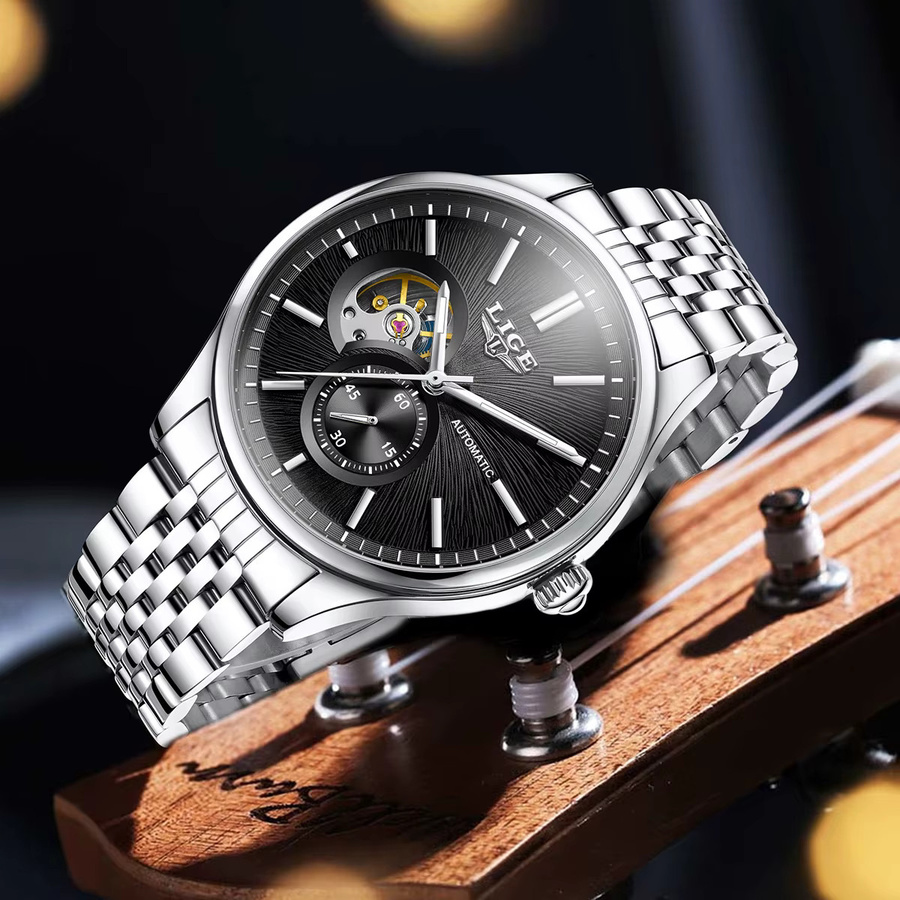 LIGE Armbanduhr Automatik, Edelstahl, blaues Zifferblatt, Herren - Bild 3