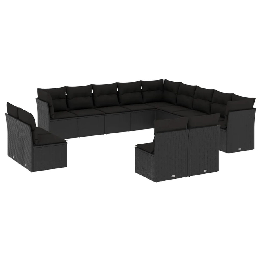 vidaXL 13-tlg. Garten-Sofagarnitur in U-Form aus Poly-Rattan mit Kissen, Schwarz - Bild 2