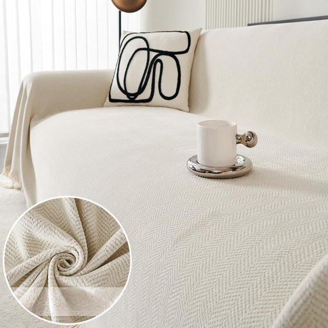 BC-Warm Home Universal Sofakissenbezug aus Chenille im Fischgräten-Design, Farbe: Weiß, B/T/H: 90 x 90 x 90 cm - Bild 1