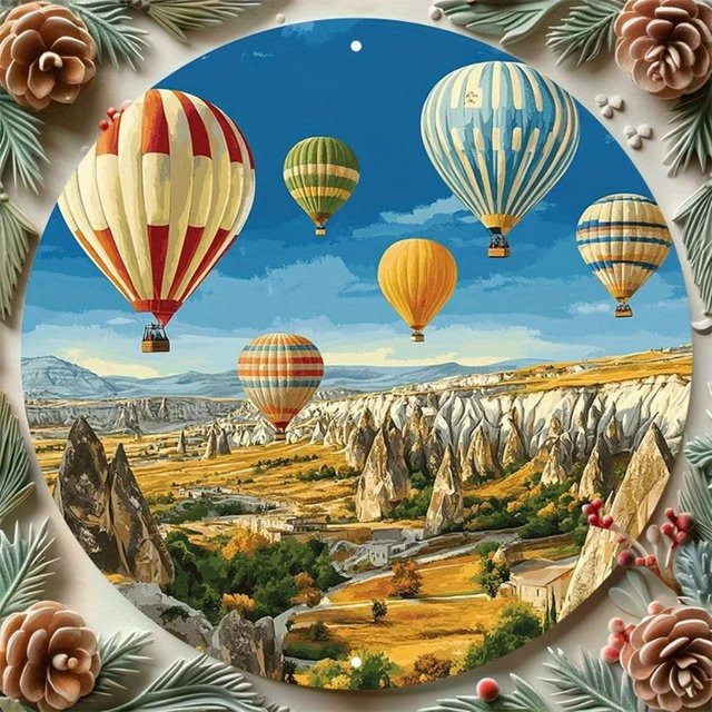 Metall-Wandkunst CIFBUY Cappadocia Ballonschild in Blau und Gold, Durchmesser: 20,3 cm - Bild 1