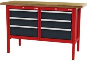STIER Werkbank mit 6 Schubladen in Rot und Grau, B/T/H: 150 x 60 x 96 cm - Bild 1