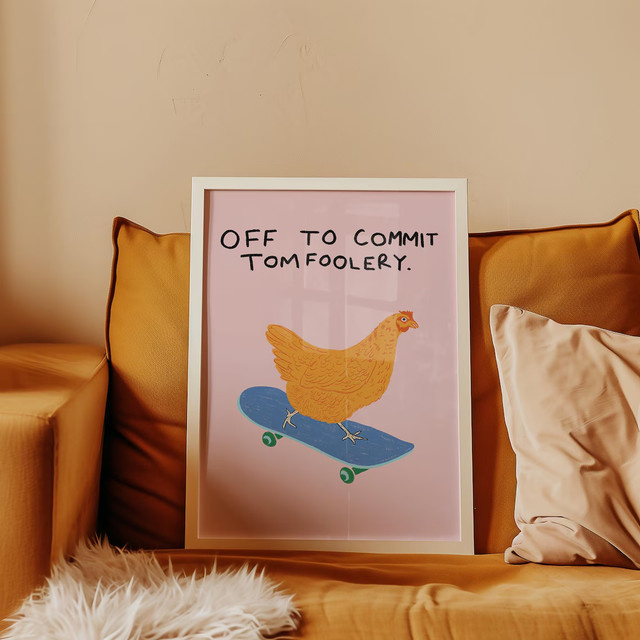 Huhn Wandkunst von Off to Commit Tomfoolery, lustiges Motiv als mehrfarbiger Paper Poster für deine Wanddekoration - Bild 1