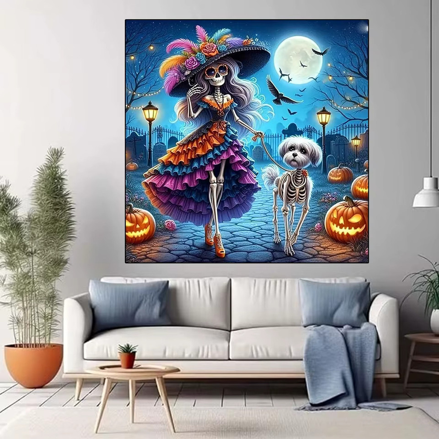 Potdemiel 5D Diamantgemälde Halloween Motiv mit niedlichem Geist und Wasser, Mosaik-Stickerei Set in Multicolour, Breite: 20 cm, Höhe: 20 cm - Bild 2