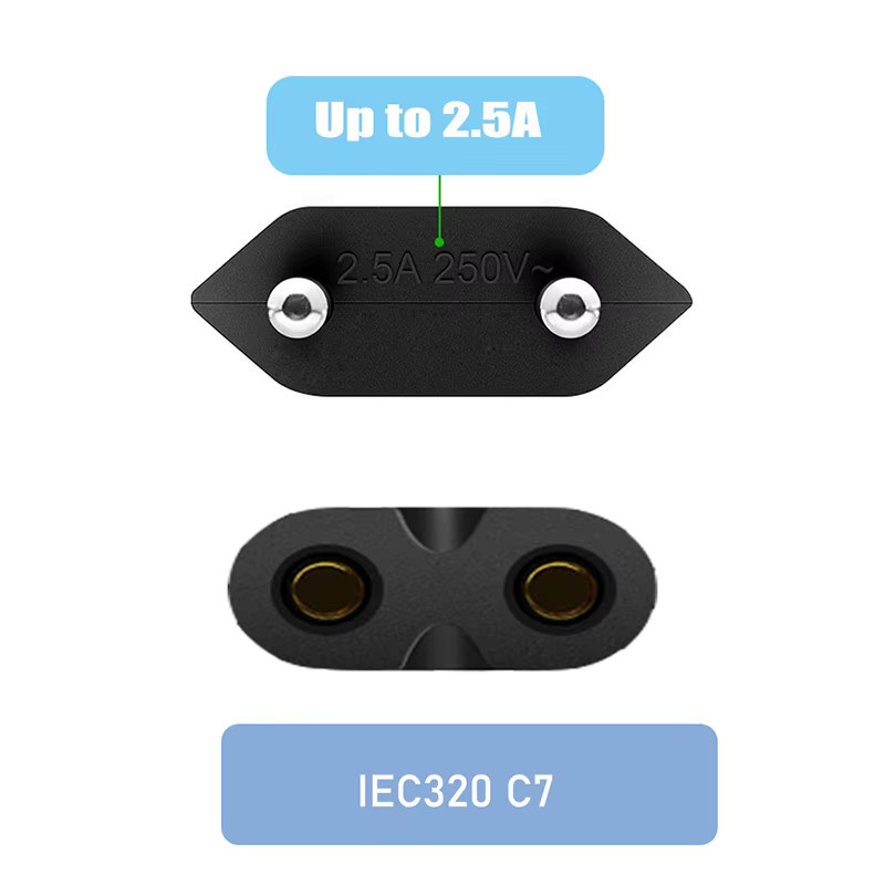 EU-Stromkabel Typ C7 Figur 8 AC-Netzkabel für PS4 PS5 HDTV Kamera und Drucker in Schwarz - Bild 3