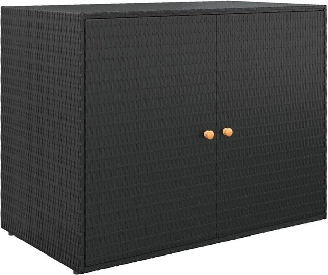 vidaXL Gartenschrank aus Poly-Rattan und Akazienholz in Schwarz, B/T/H: 100 x 55,5 x 80 cm - Bild 1