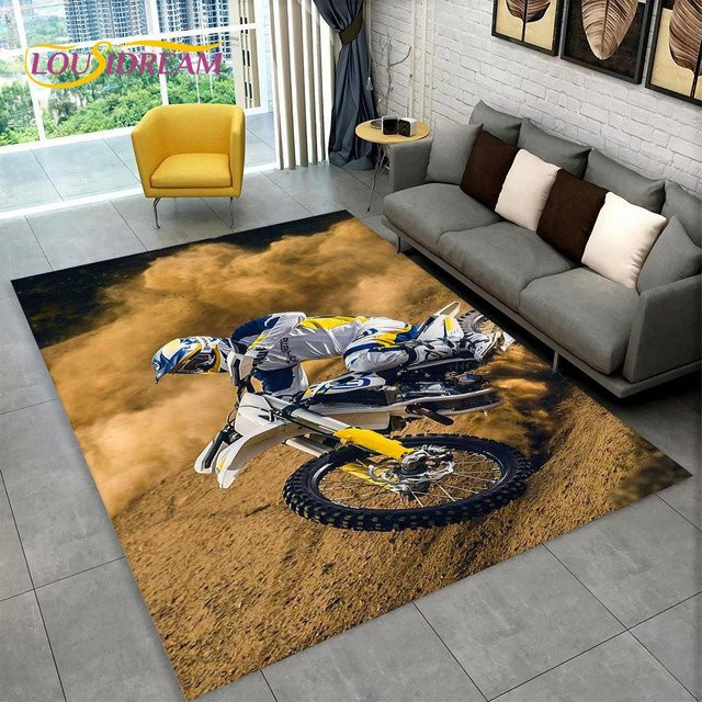 Wucifang Shoes 3D Motorrad Rennteppich, rutschfeste und waschbare Fußmatte aus Polyester für Wohnzimmer, Schlafzimmer oder Kinderzimmer, Mehrfarbig, Breite: 80 cm, Tiefe: 50 cm - Bild 1