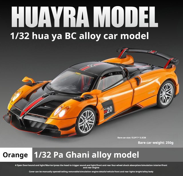 Linyi toy car Pagani Huayra Supercar, Spielzeugauto, 1:32, mit Licht und Sound, ab 6 Jahren - Bild 1