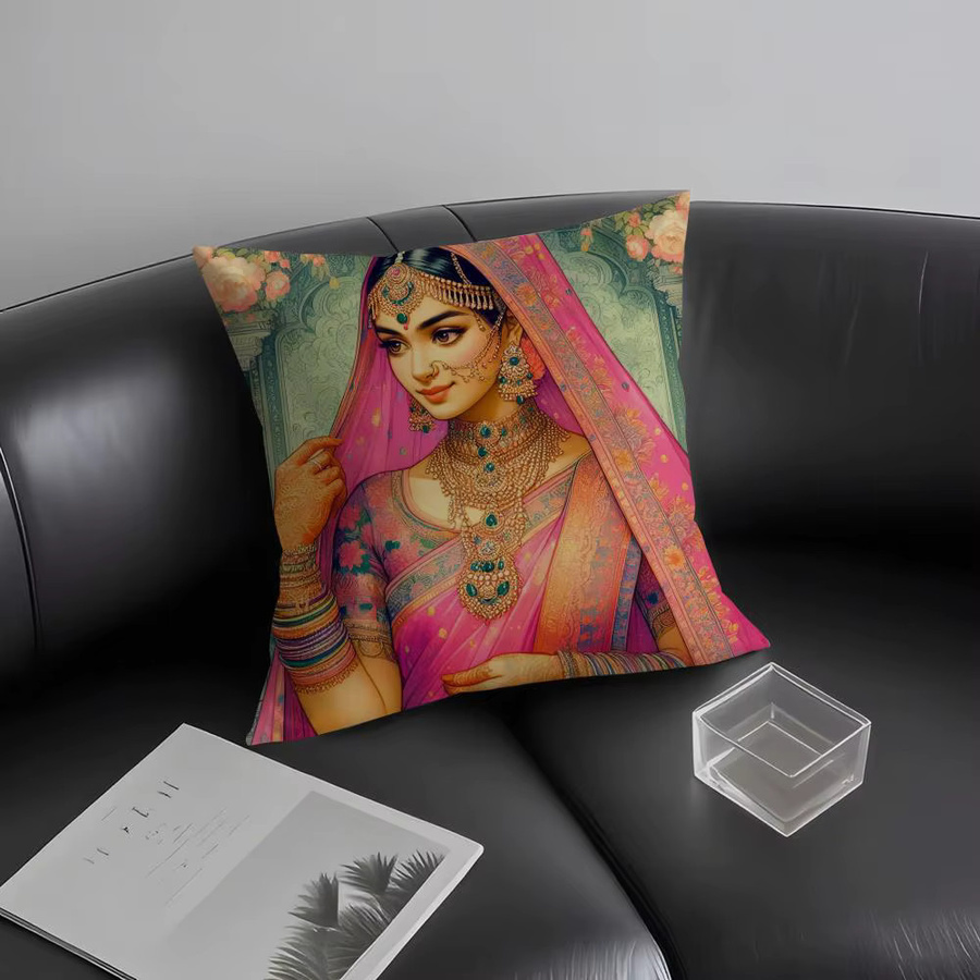 Indian Dancer Kissenbezug mit ethnischem Grafikdesign, Multicolor, B/B/H: 30 x 30 x 30 cm - Bild 3