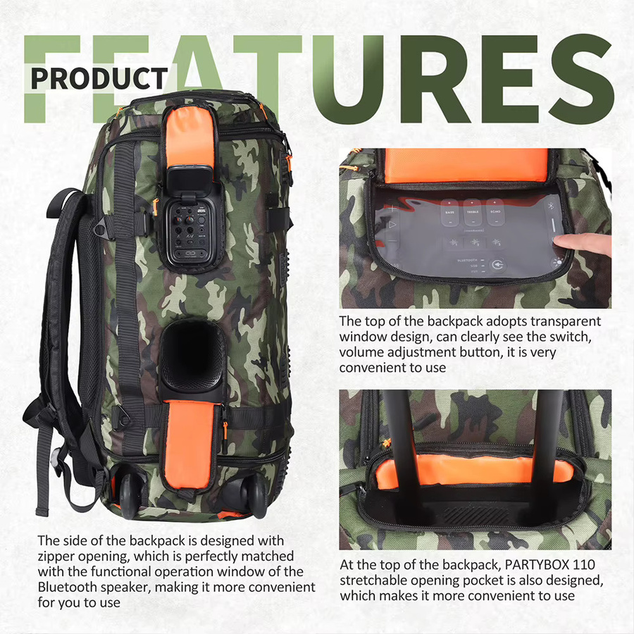 Wasserdichte Reisetasche als Rucksack für JBL PartyBox 310 Bluetooth-Lautsprecher in Camouflage - Bild 4