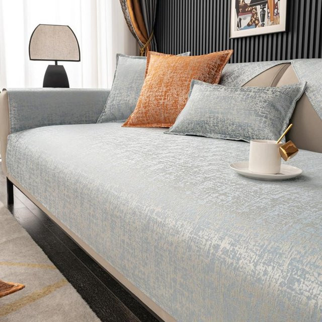 Universeller Sofabezug aus Chenille in Blau mit Jacquard-Muster, rutschfestes Couchkissen für Wohnzimmer, B/H: 70 x 70 cm - Bild 1