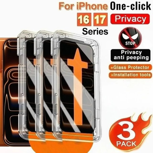 DIXSG 3er-Set Anti-Spionage Panzerglas für iPhone 17 16 15 14 13 12 11 Pro Max Plus XR XS mit einfacher Installation und Staubschutz, Transparent - Bild 1