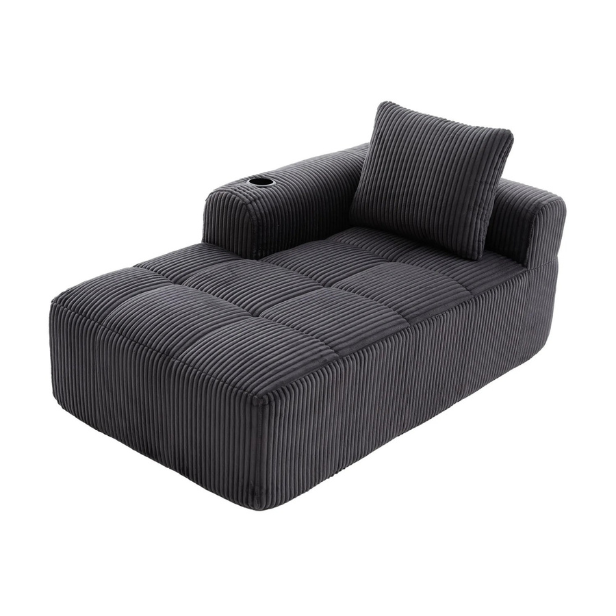 PXloue Liegesessel aus Cord in Grau mit Getränkehalter und Seitentasche, B/T/H: 158 x 93 x 61 cm - Bild 2