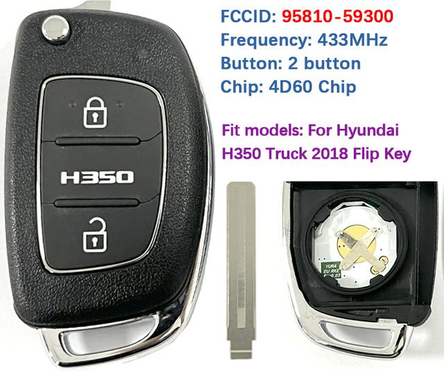 Original Hyundai CN020520 2-Tasten Flip Schlüsselanhänger mit 4D60 Chip 433 MHz für H350 Lkw 2018 in Schwarz - Bild 1