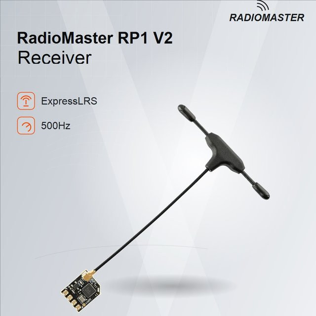 RadioMaster RP1 V2 ELRS 2,4GHz Nano-Empfänger mit 65mm UFL T-Antenne in Schwarz für RC FPV Drohnen und Flugzeuge - Bild 1