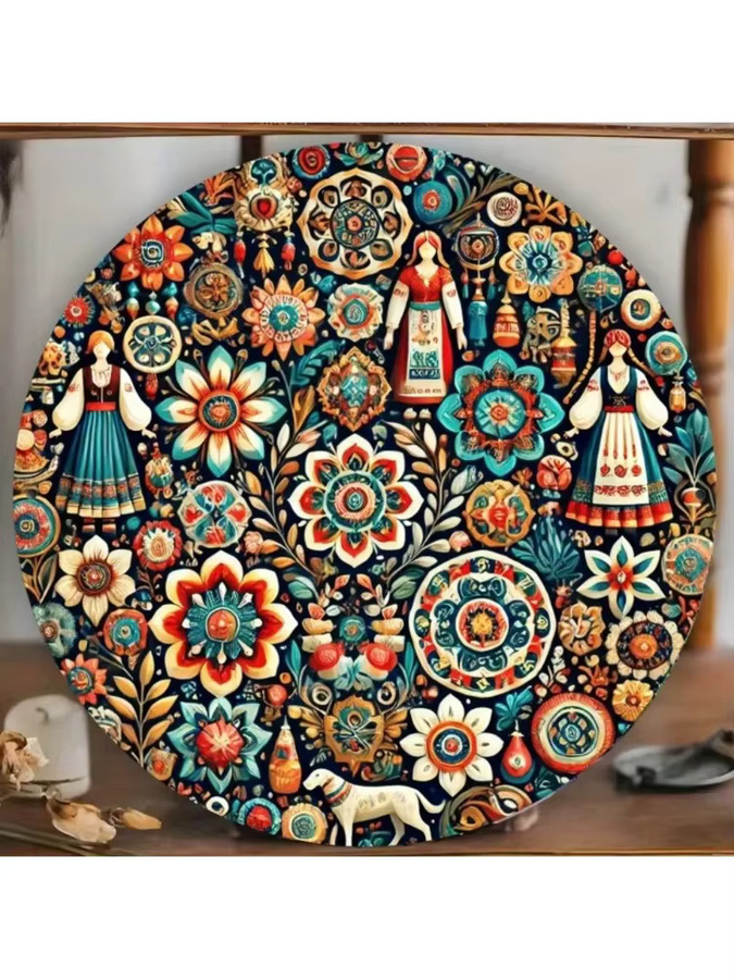 Potdemiel Russisches Weißblechgemälde mit floralem Volkskunstmotiv in Multicolour, Durchmesser: 20 cm - Bild 5